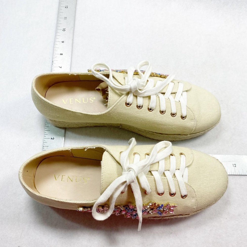 Venus Tan Canvas Gemstone Espadrille Sneakers 10 - Picture 3 of 13